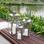 19''&15''&12'' H Stainless Steel Metal Candle Lantern  Candle Holder with Clear Glass Panels(Set of 3)