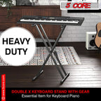 5Core Keyboard Stand Double X Style Adjustable Piano Riser For 49 To 88 Keys + Gear-4