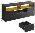 Black 65 Inch High End Contemporary TV Stand LED Lighting