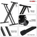 5Core Keyboard Stand Double X Style Adjustable Lift Piano Riser For 49 To 88 Keys BLACK-3