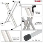 5Core Keyboard Stand Double X Style Adjustable Lift Piano Riser For 49 To 88 Keys WHITE-3