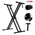 5Core Keyboard Stand Double X Style Adjustable Lift Piano Riser For 49 To 88 Keys BLACK-1