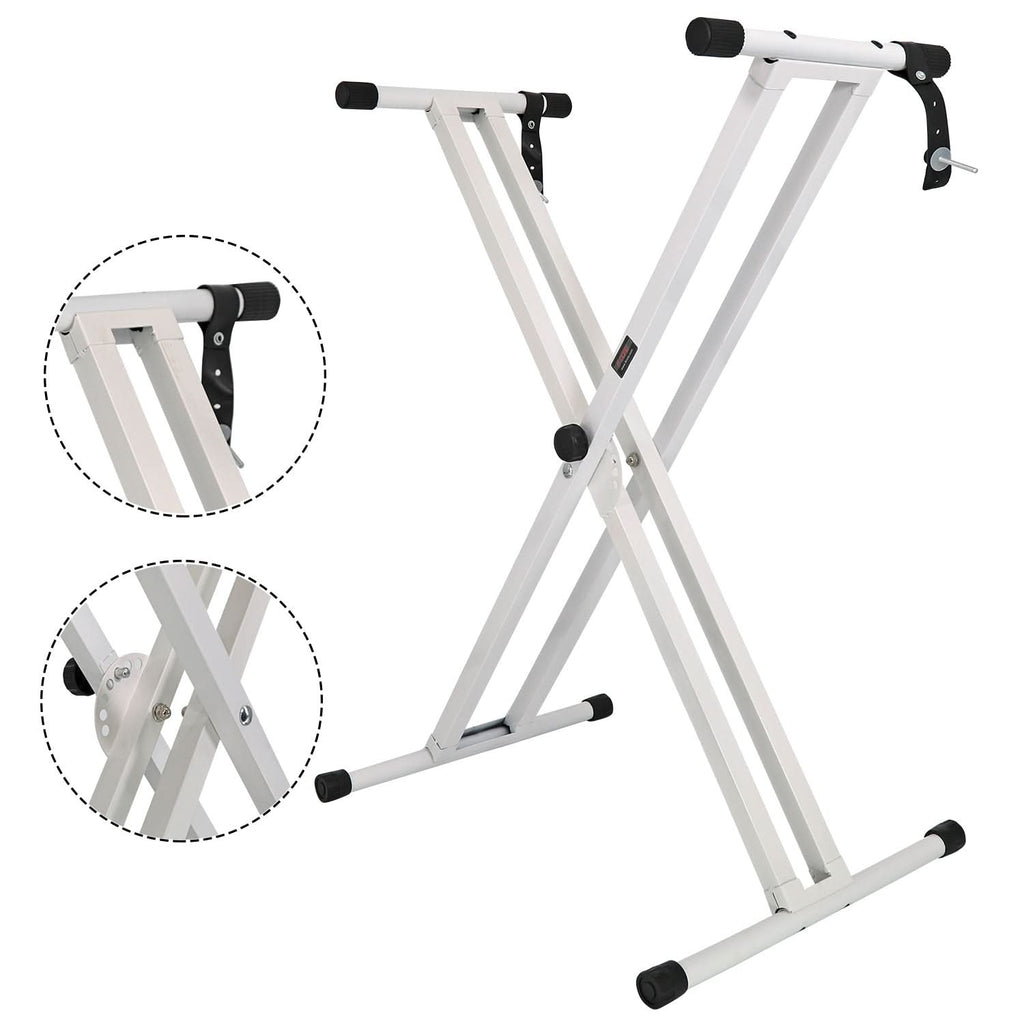 5Core Keyboard Stand Double X Style Adjustable Lift Piano Riser For 49 To 88 Keys WHITE-0