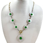 18K Gold Plated Mother Of Pearl, Green Onyx & Zircon Necklace Earrings Set TT01024