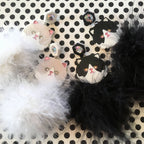 Persian Kitty Cat And Pom Pom Earrings In White Or Black & White, Laser Cut Acrylic, Plastic Jewelry-0