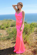 Neon Fitted Satin Dress